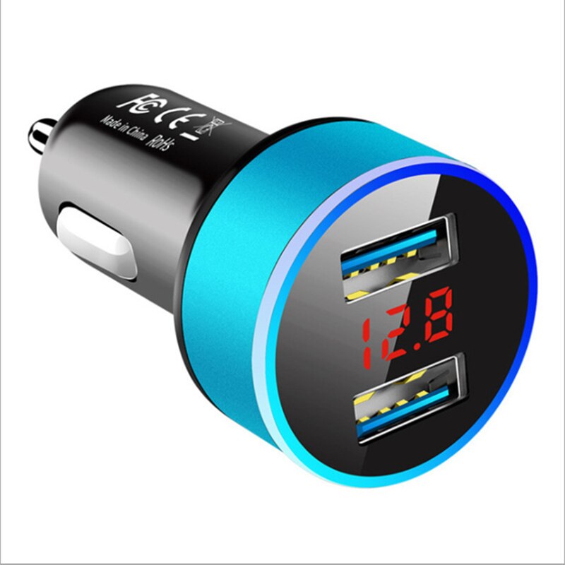 Usb car charger, fast charger for iphone 11 12 samsung  s20, xiaomi, huawei, charger with led indicator, fast charging 3,1 dual usb charger: Blue