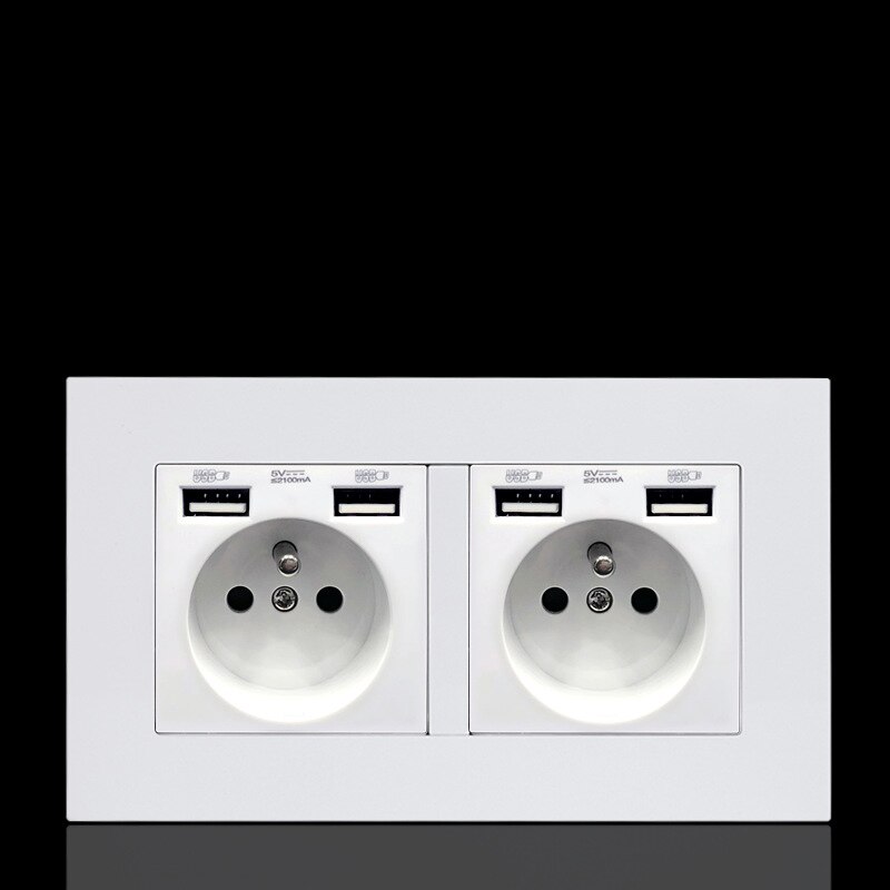 146 / 86mm European standard wall power socket German French socket with dual USB ports output socket plug: FR 2 gang