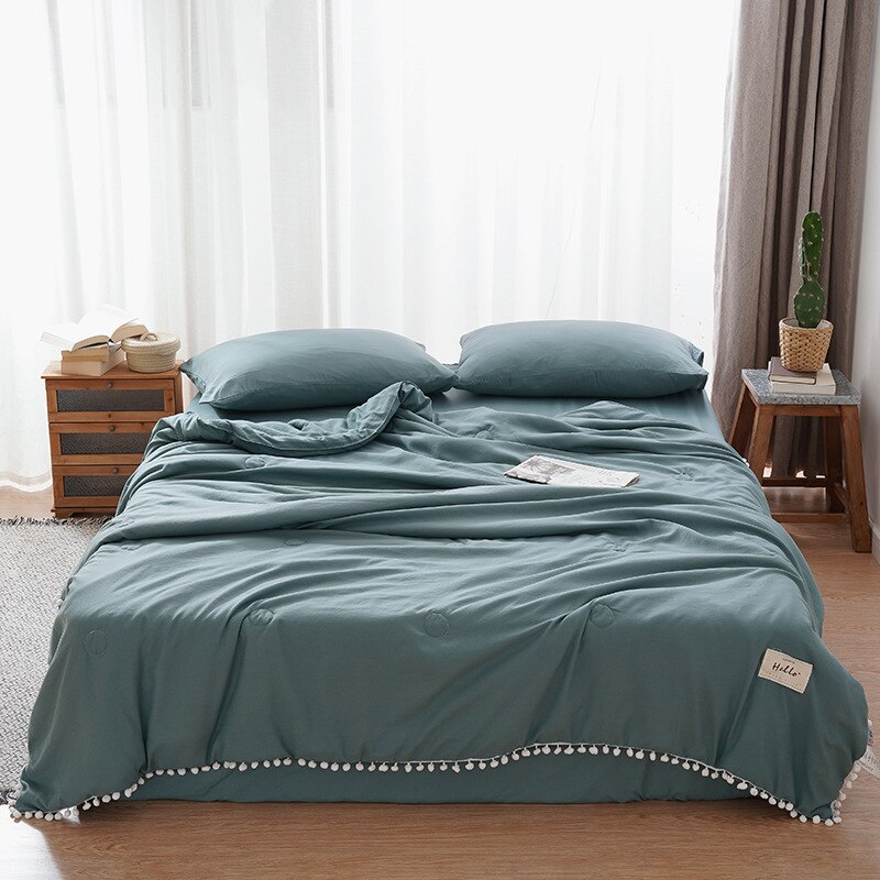 Solide Farben Waschbar Seersucker Sommer Klimaanlage Decke Leichte Dünne Atmungsaktive Sanft Sofa Bettwäsche Reise Steppdecken: 200x230cm / dunkel Blau