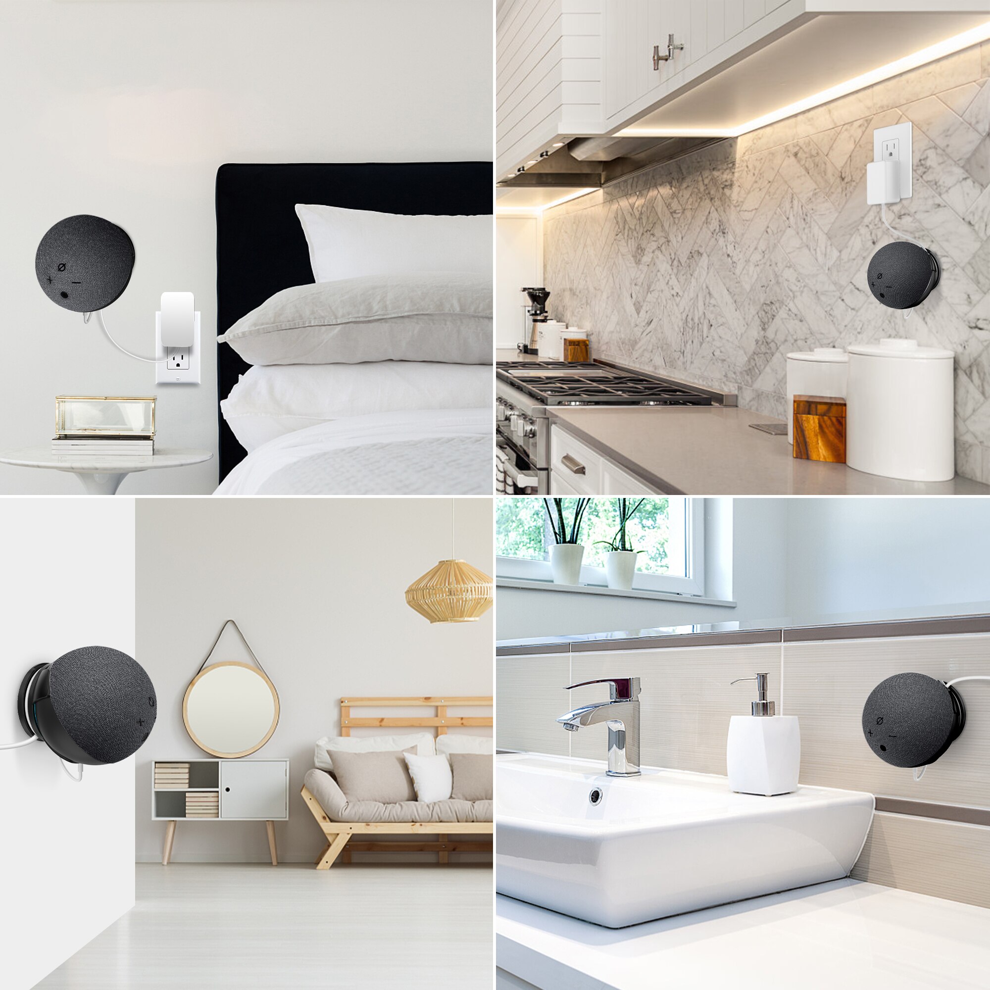 Cozycase suporte de parede para alexa echo dot 4ª geração, suporte para gerenciamento de cabo embutido, para quarto, cozinha e banheiro