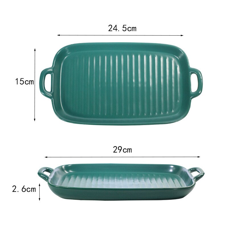 Nordic Solid Rectangle Ceramic Dinner Plate Double Ears Heat Resistant Porcelain Cheese Baking Plate Steak Sushi Fruit Tray
