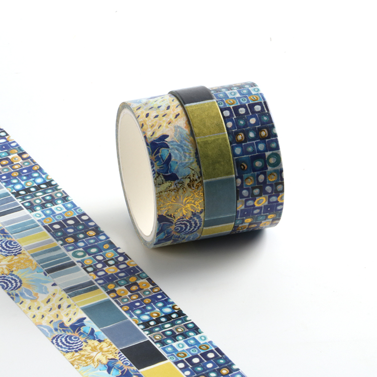Juego de cintas Washi doradas geométricas decorativas, pegatinas de papel japonesas, Washi adhesivo Vintage para álbum de recortes, papelería, 3 unids/set por Set
