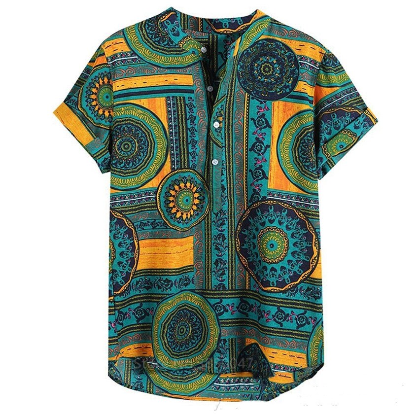 African Clothes News Men Dashiki Print Summer Shirts Bazin Riche Tribal Male Hip Hop Ethnic Short Sleeve Clothing