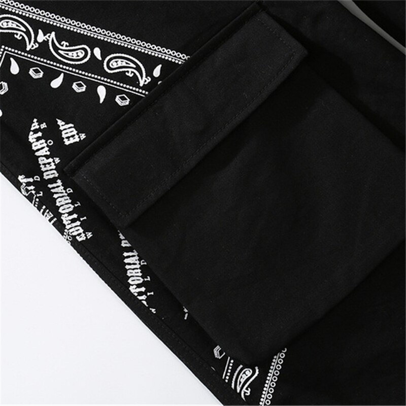 Pantalon Cargo avec imprimé de Bandana pour hommes, jogging multi-poches, Streetwear à la , , WY632