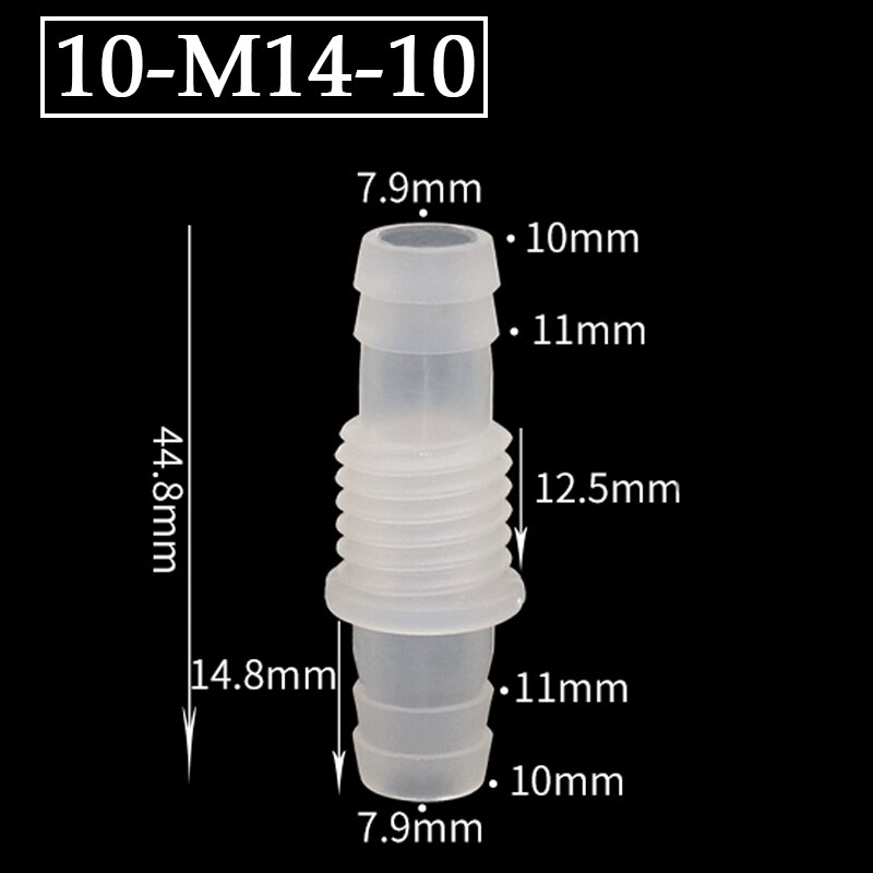 10Pcs 8~12mm M14~M16 Thread PP Straight Connectors Aquarium Fish Tank Plastic Pagoda Joints Food Grade Air Pump Hose Nut Adapter: 10-M14-10