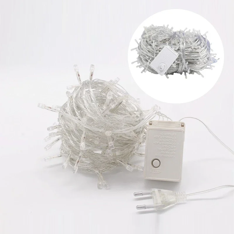 Luzes da corda do Natal para a decoração Home, guirlanda do feriado, tomada da UE, 8 modos, 110V, 220V, 10 m, 20 m, 30 m, 50 m, 100m