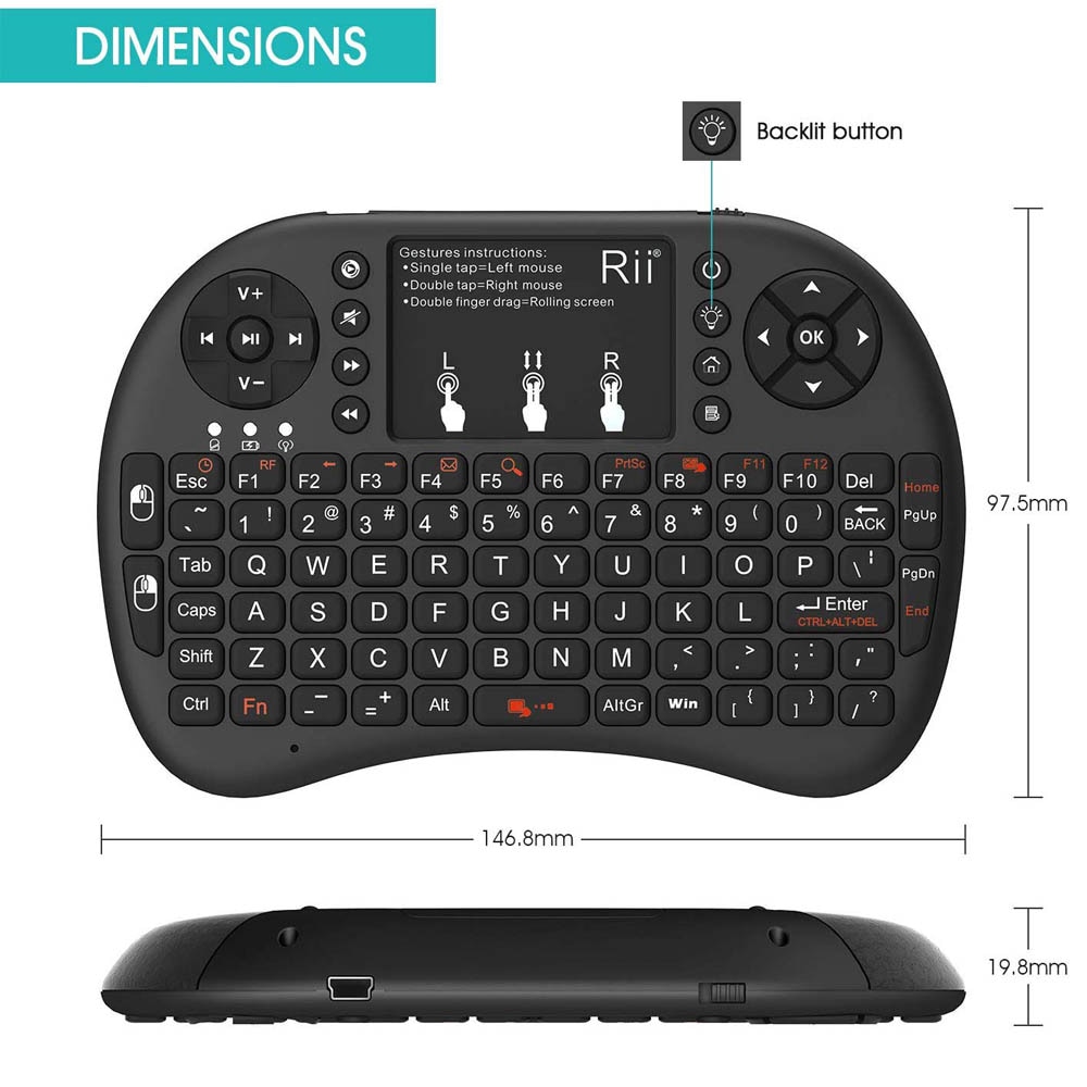 Rii mini i8 + 2.4GHz wireless keyboard backlit i8x Russian English Spanish Hebrew x8 handheld gaming for raspberry pi pc tv box