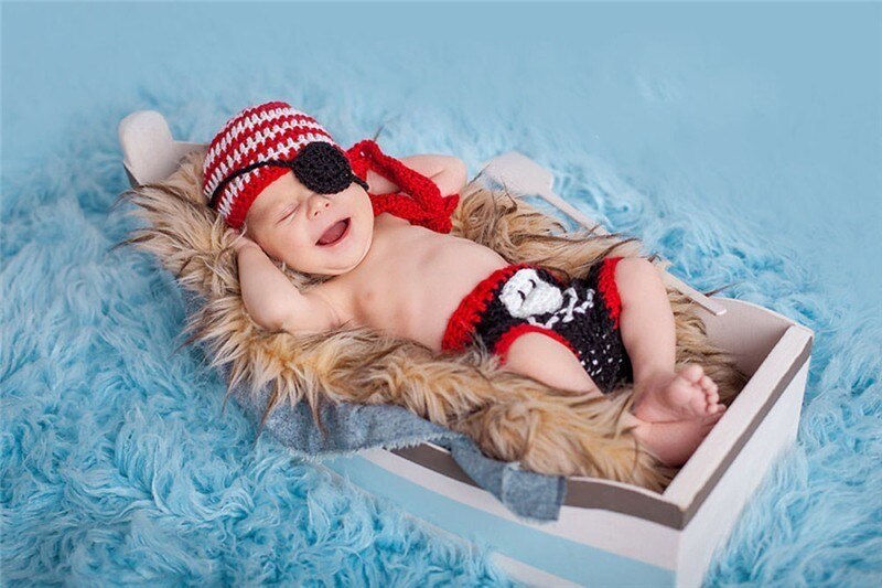 Moeble-vêtements Pirate pour -né | Accessoires de photographie, ensemble chapeau et couches en Crochet, Costume de bébé fait à la main