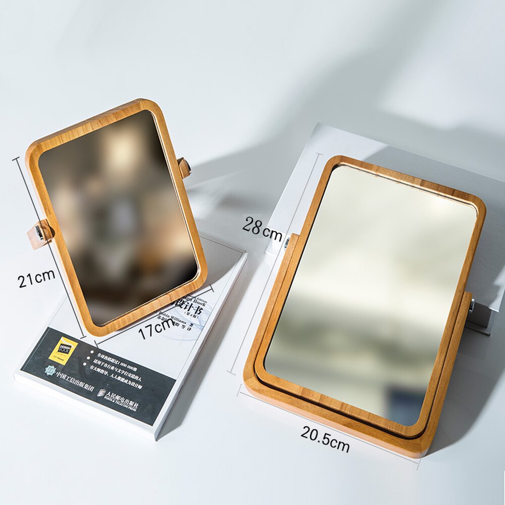 Desktop makeup mirror simple solid wood vanity mirror portable wooden folding desktop mirror wx8281415