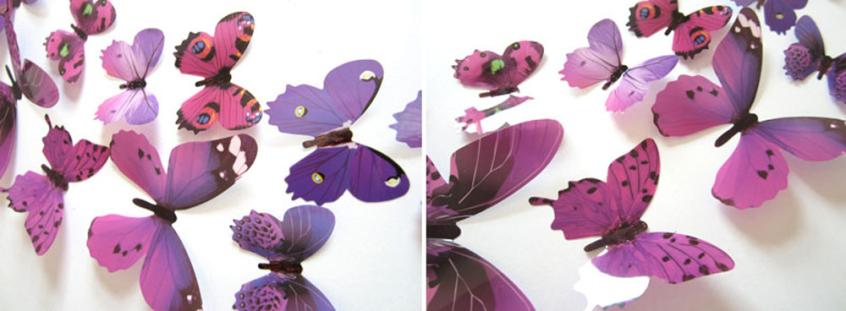 Pegatina de pared de mariposa 3D hueca para decoración de boda, sala de estar, decoración de hogar para ventana, pegatinas de mariposas azules, 12 unidades por juego: Purple 