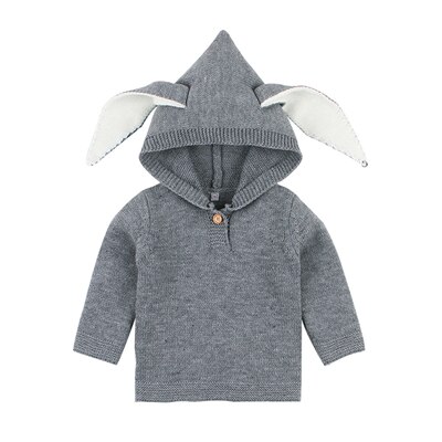 Newborns Hooded Sweater with Ears Baby Boys Girls Solid Knitted Pullover Winter Warm Crochet Long Sleeve Tops Clothes 3-24M A20: Gray / 24M