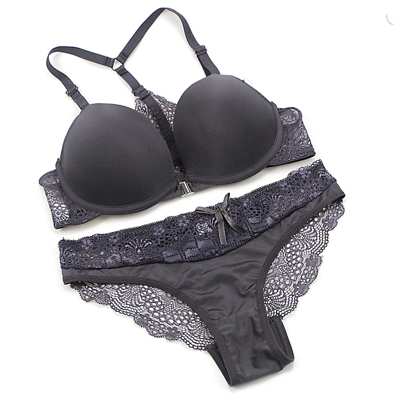 Nowa moda Bralette seksowna bielizna bezszwowe komplety biustonoszy push-up zapinane z przodu cukierkowa kolorowa bielizna damska mały rozmiar biustonosza: SZARY / 90c