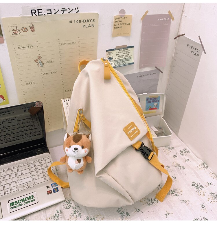 Nylon School Bags for Teenage Girls Large Capacity School Laptop Backpacks Women Travel Shoulder Bags College Students Bookbags: Yellow / Only backpack