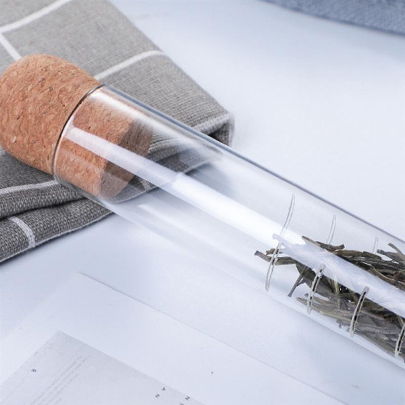 1 botella de vidrio con tapón de corcho, colador de té transparente, Mini botella vacía, Infusor de té, tubo de prueba de elaboración para en casa y oficina