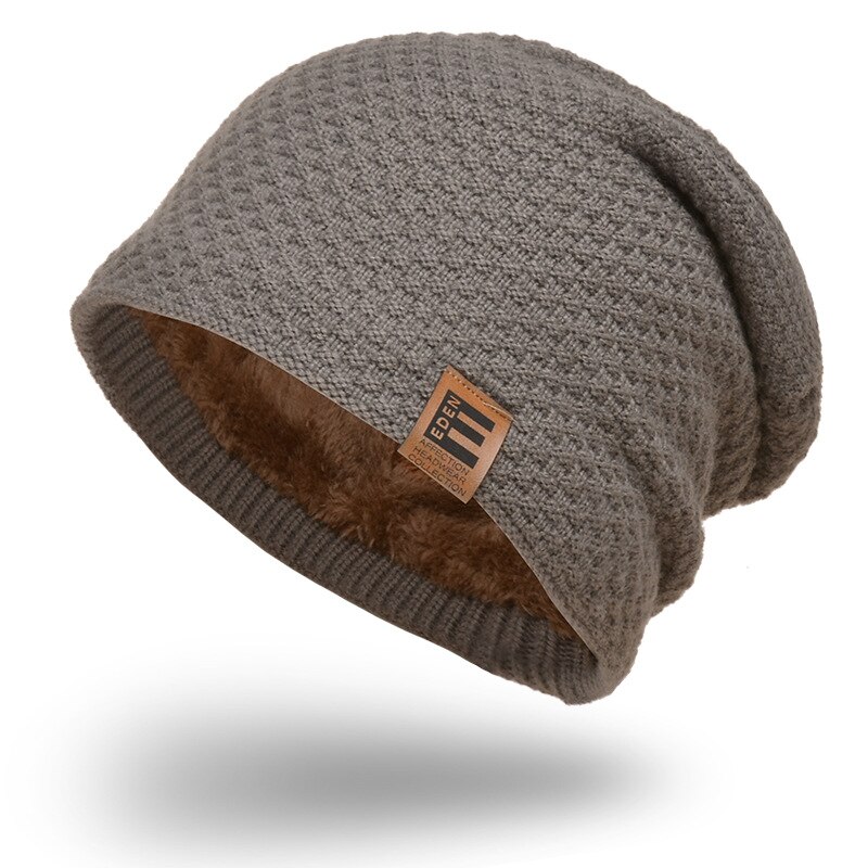 Märke skullies mössor herr stickad mössa vinter mössor för män dam keps vinter mössa gorro tjock varm huva herr vintermössa: Kaki