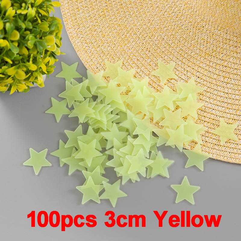 100pcs/bag 3D Star And Moon Energy Storage Fluorescent Glow In The Dark Luminous On Wall Stickers For Kids Room Living Room: 100pcs yellow