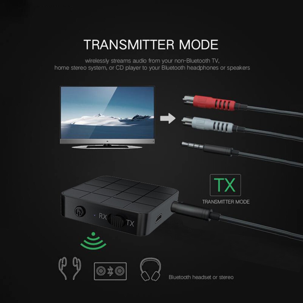 Bluetooth 5.0 Supports Both RX And TX Functions Bluetooth Transmitter Built-In 200mah Battery And USB Rechargeable Interface