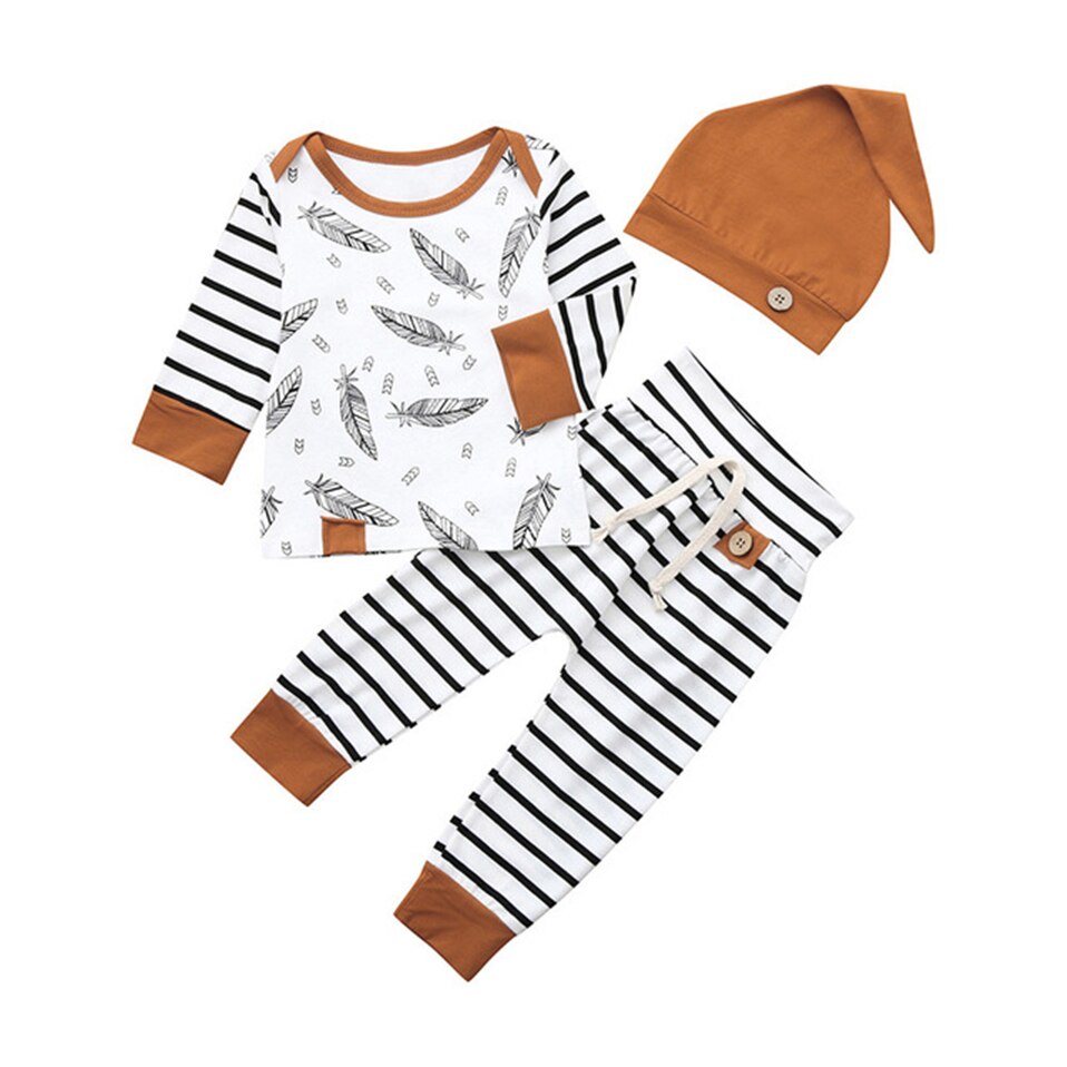 Babytøj til nyfødt baby dreng pige tøj fjer t-shirt toppe stribede bukser tøj outfits sæt vetement enfant fille