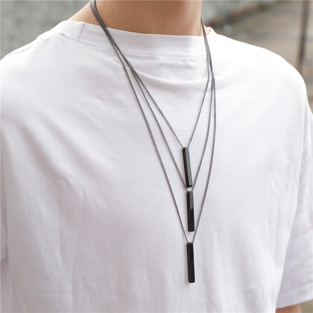Classic rectangular pendant necklace for men, stainless steel, black color, cuban chain necklace for men, jewelry 2022