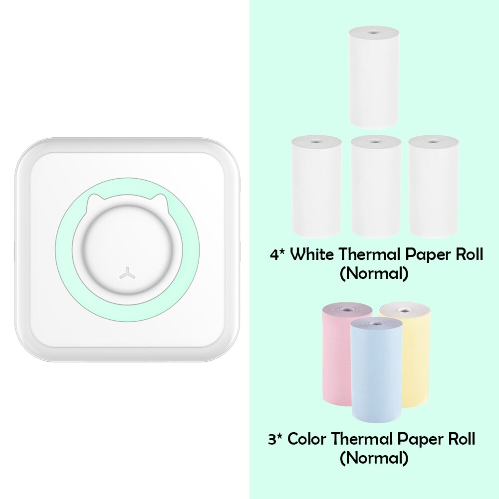 C15 Pocket Thermal Printer Portable Mini Wireless BT Connect 200dpi Photo Label Memo Wrong Question Printing with 1 Roll Paper: Green E