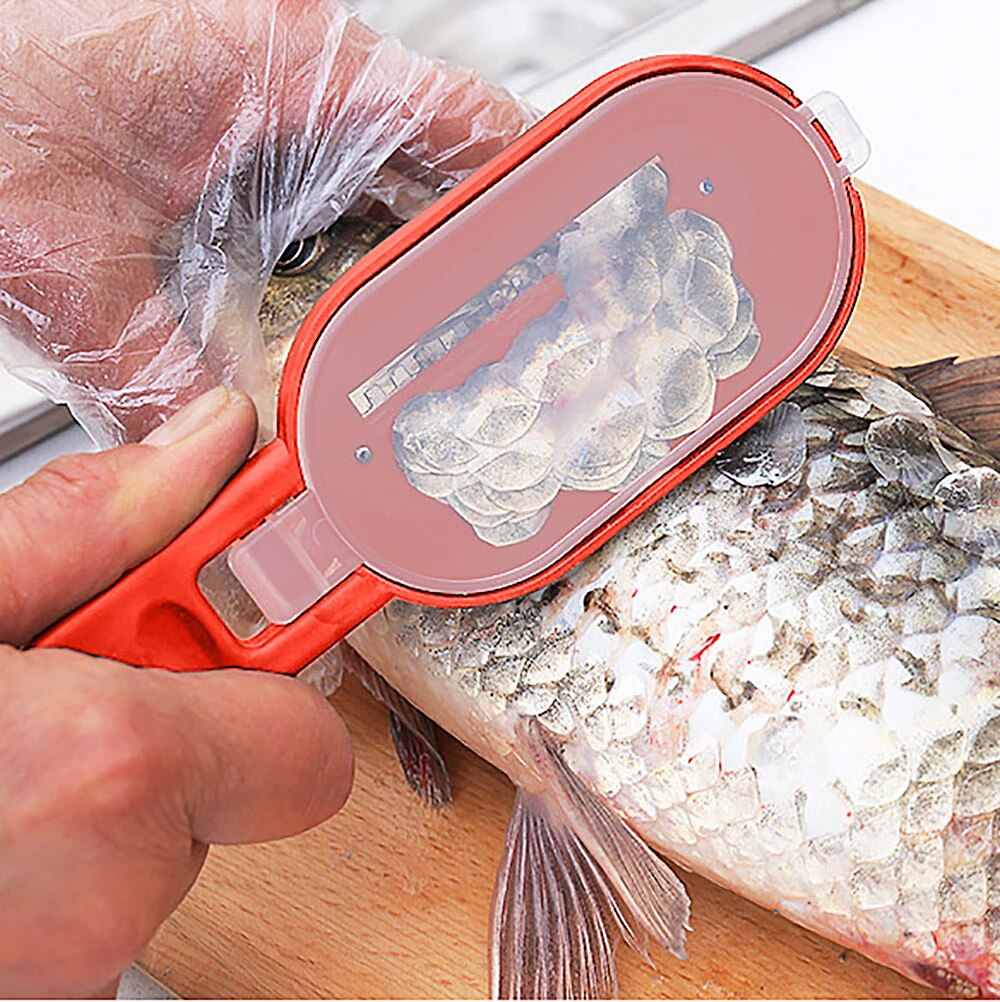 Práctico removedor de escamas de pescado rascador mata peces con cuchillo pelador rascador de pescado herramienta de limpieza con tapa accesorios de cocina #38: Rojo