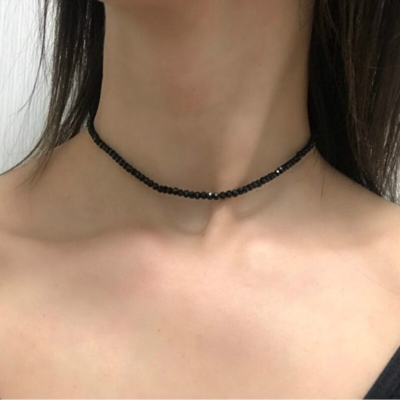 3 Mm Black Crystal Kralen Choker Ketting Vrouwelijke Mode-sieraden Kettingen Voor Vrouwen Bijoux Femme Goud Zilver Kleur