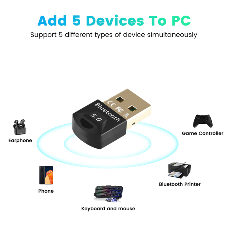 Adapter USB Bluetooth 5.0 Dongle Bezprzewodowy nadajnik-odbiornik Bluetooth do komputera PC Laptop Komputer stacjonarny Stereofoniczna klawiatura muzyczna