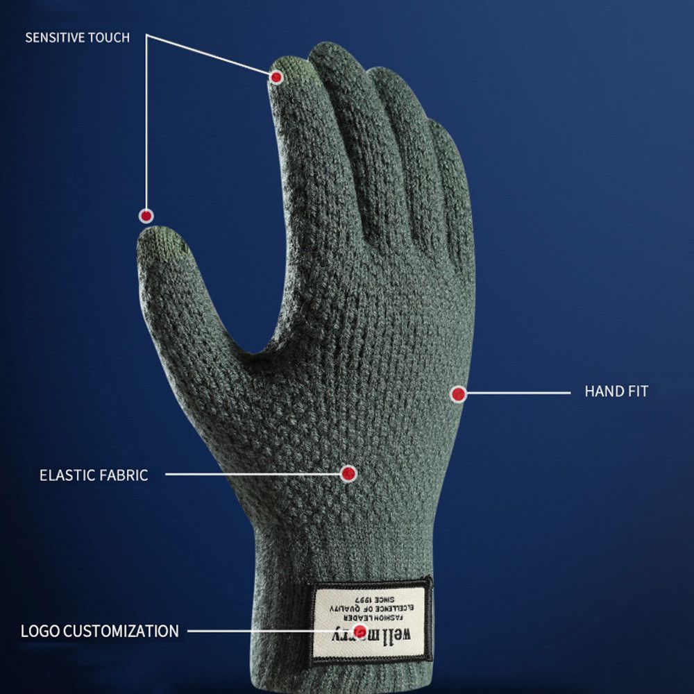 Guantes de punto de para hombre, manopla gruesa y cálida de lana y Cachemira, Color sólido, ideal para negocios, Invierno
