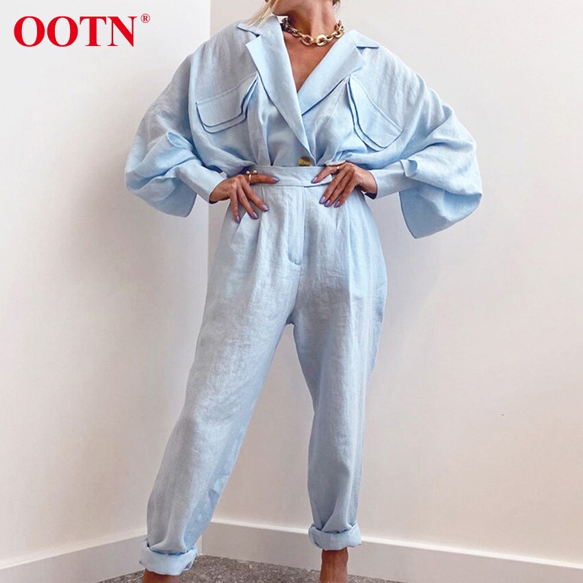 Ootn solida fickor skårade dam kavaj långärmad lös dubbelknäppt fladdermus ärm dam kavaj höstkappa dam