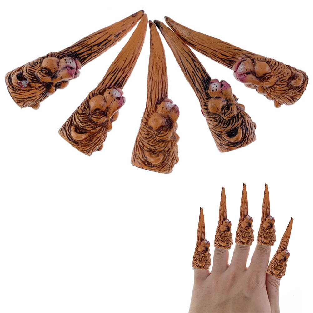5 stk halloween lange negle dyr heksespik edderkop skelet løve lang negle cosplay fancy kjole indretning: Guld