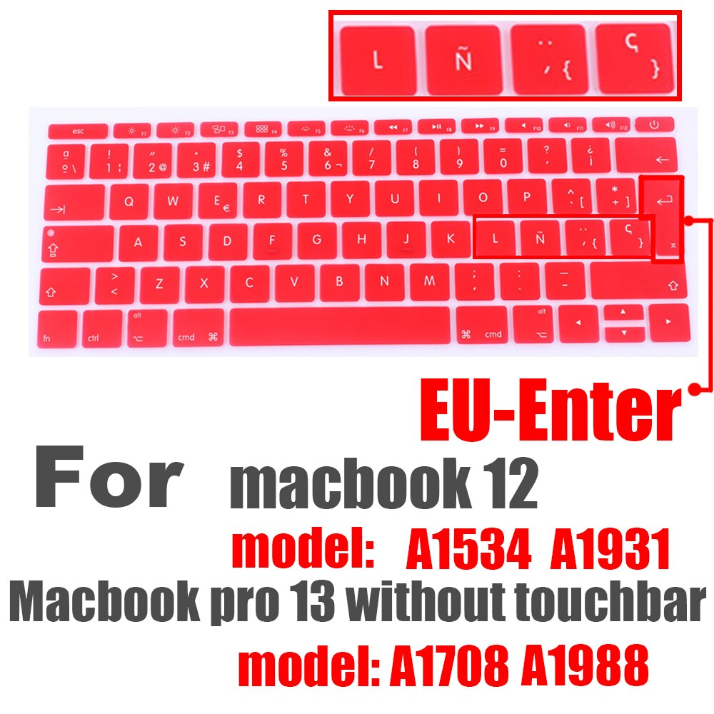 Hiszpański Laptop kolor silikonowa klawiatura pokrywa dla macbook pro13 A1708 A1988 12 &quot;retina A1534 A1931 folia ochronna klawiatura przypadku: EU Spanish red