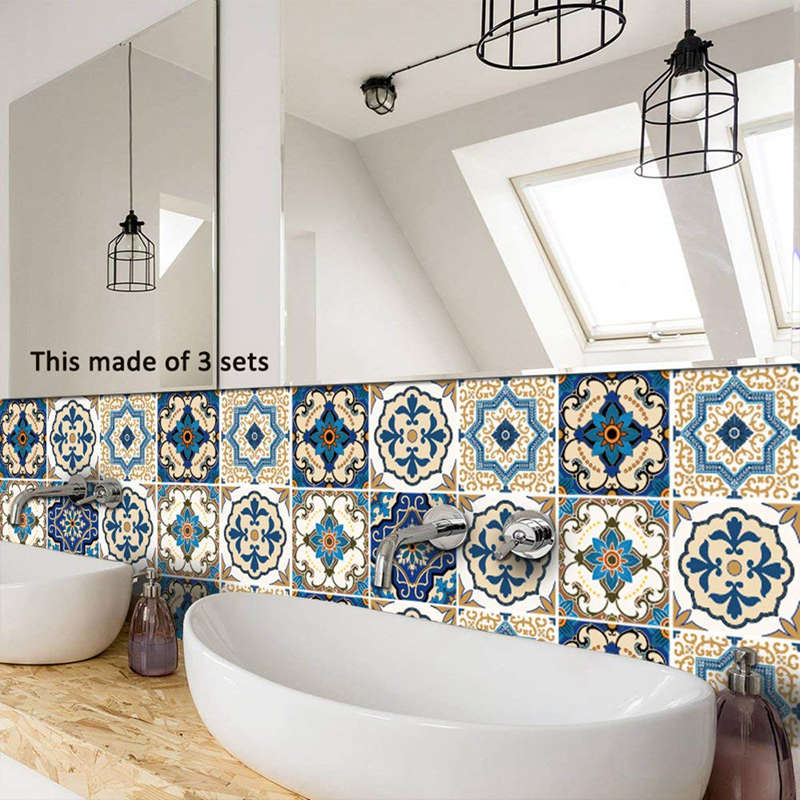 10Pcs Moroccan Style Tile Stickers Waterproof Wall Stickers Bathroom Art Decor,6x6 Inch