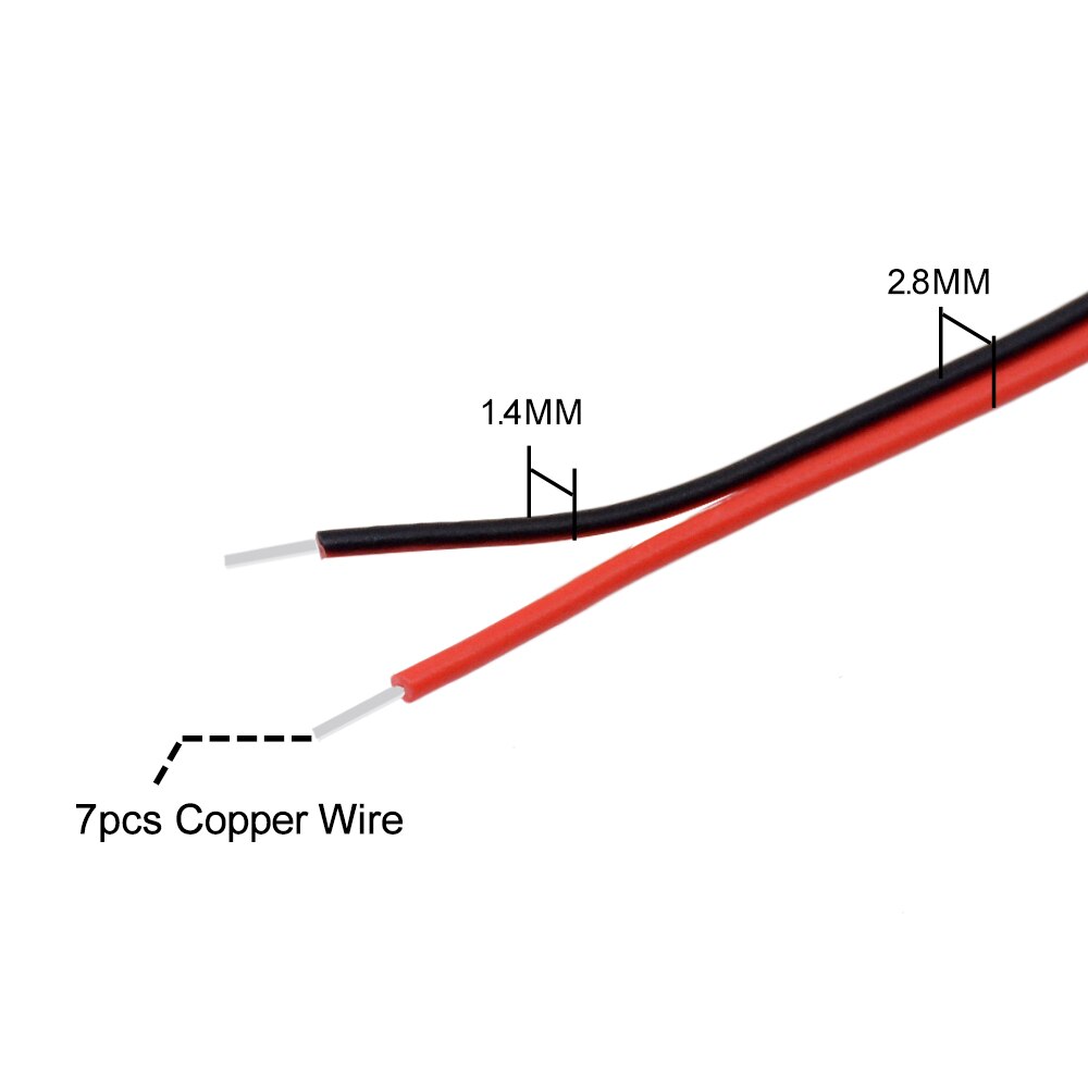 5m/ parti rød svart 2 pinner 26 awg ledet forlengelse tynnet kobbertrådkabel med ledningstverrsnitt 0.1 pvc isolert ledning til bil