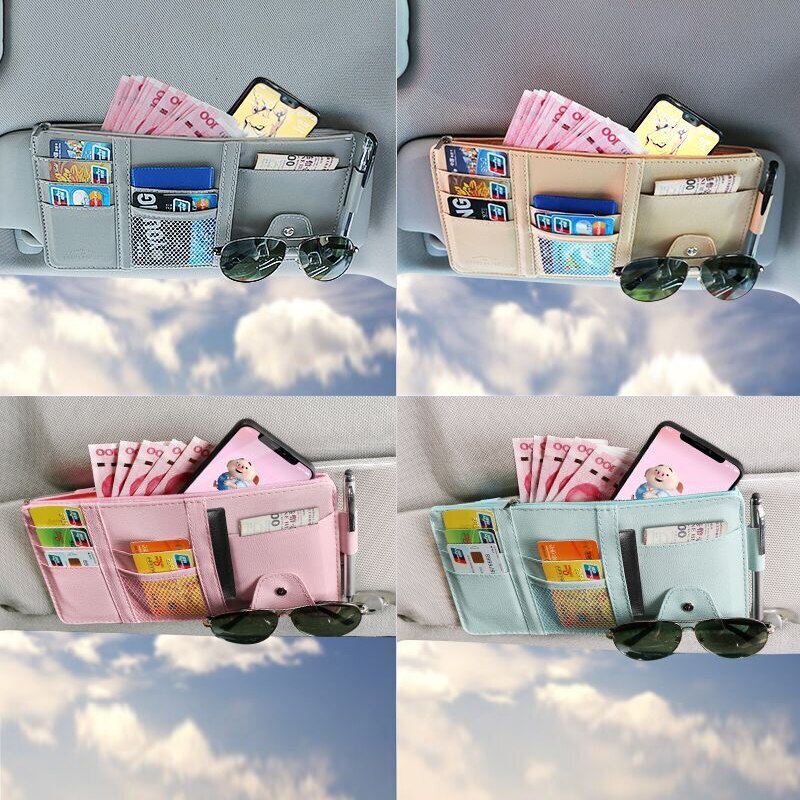 IKSNAIL-Soporte Organizador Universal para visera de coche, Funda de cuero PU para gafas de tarjeta, accesorios para coche, visera organizadora, estilismo para coche