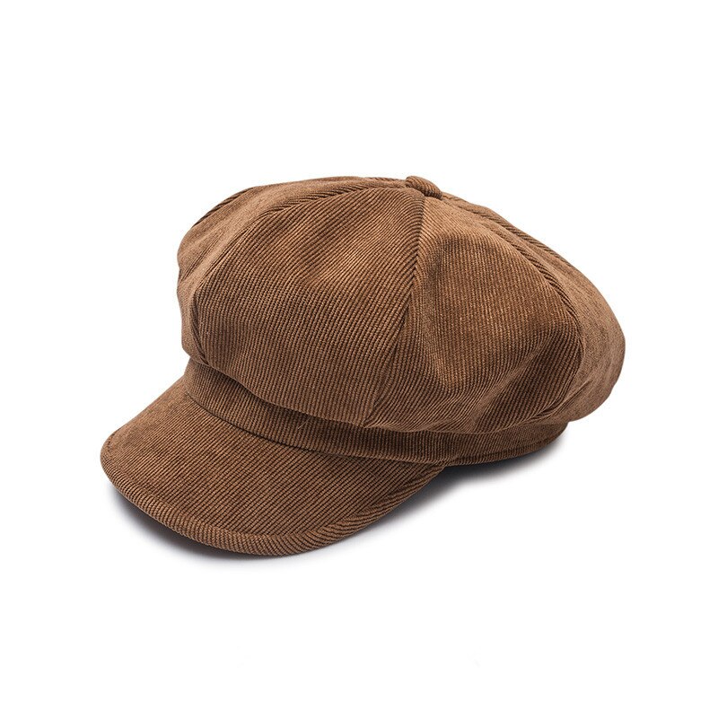 Otoño mujer gorra octogonal de pana de Color sólido gorro octogonal otoño cálido sombreros boina retro quiosco: Camel