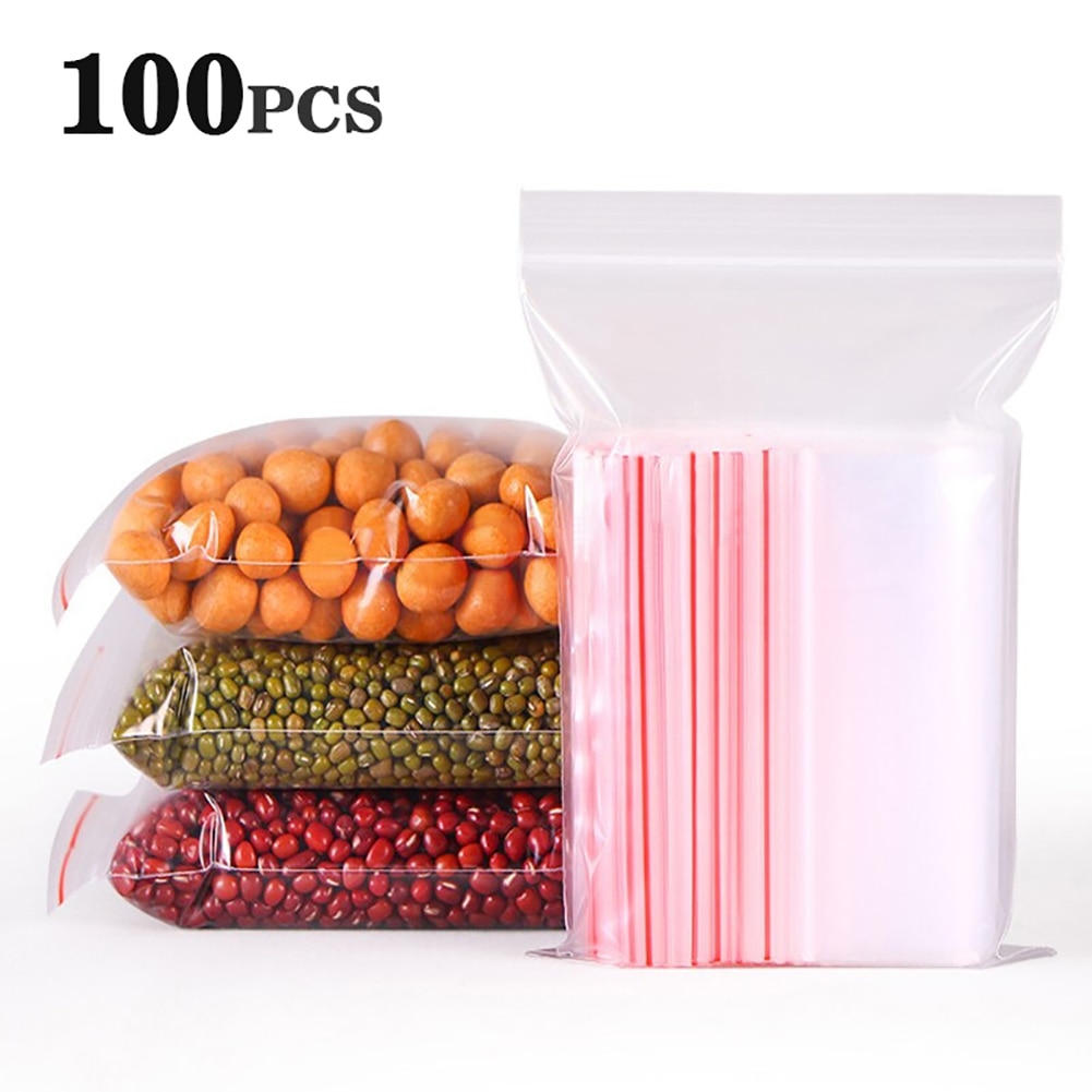 100Pcs/Lot Clear Stand Up Pouch Plastic Zip Lock Bags Zipper Transparent Nut Fruit Snack Self Seal Food Storage Package Poly Bag