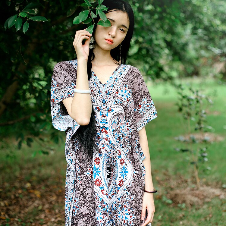 Bohemian Casual Losse Jurk Boho Vintage Etnische Stijl Lange Maxi Vrouwen Zomer Jurken India Pakistan Kleding Beach Sunny Gewaad