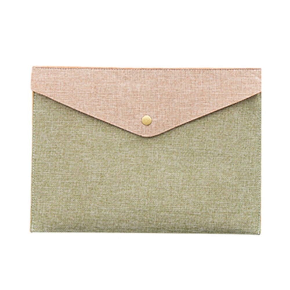 1pc Imitation Linen Canvas File Bag Button Closure Folder Bag Office Document Folder Storage File Organizer Office Desk Supplies: Large green