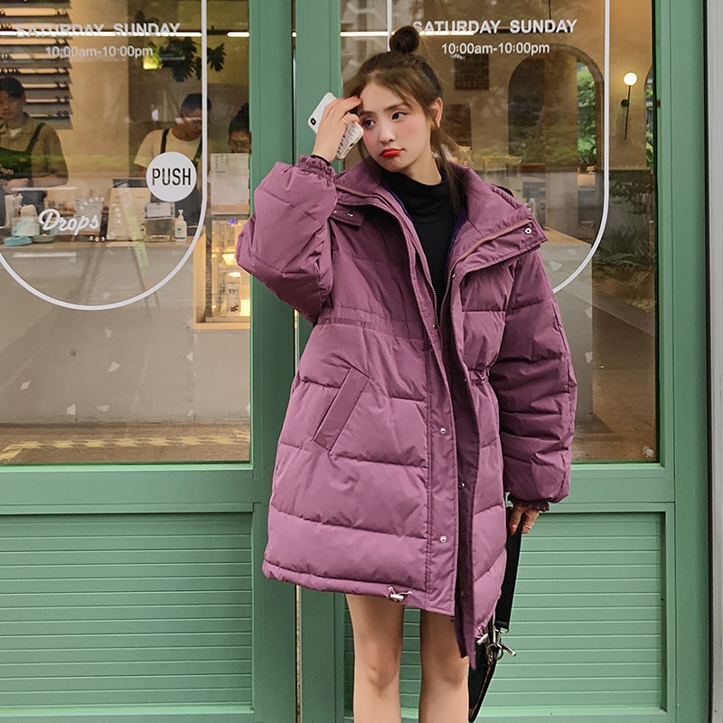 Lang hætte parka oversize frakke vinterjakke kvinder afslappet solid tyk varm parka kvindelig kontor dame