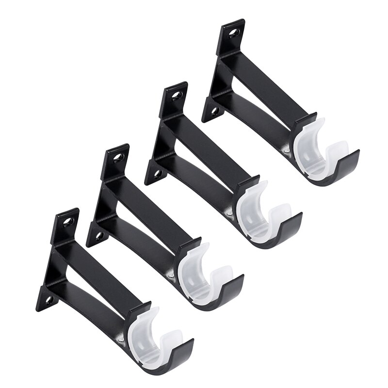 4 Pack Single Curtain Rod Brackets for Drapery Rod Aluminum Alloy Heavy Duty Curtain Rod Holders (Black): Default Title