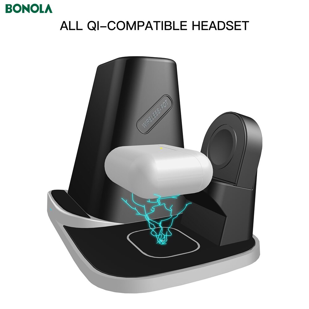 Bonola 4 In1 chargeur sans fil pour iPhone11/Xr/iWatch/AirPods/porte-stylo Qi 10W charge sans fil rapide pour Samsung S20/bourgeons/montre