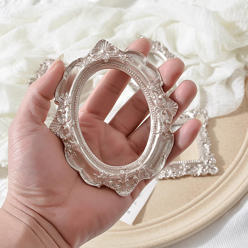 Silver Background Photo Frame para Fotografia, Retro Props, DIY Picture Frames, Studio Room Decor, Jóias Acessórios