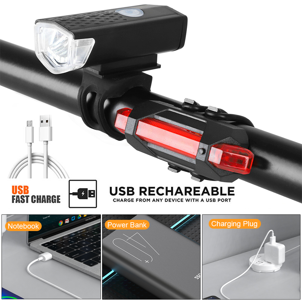 Juego de luces delanteras para bicicleta, luz trasera recargable por USB, fácil de instalar, 3 modos, accesorios para bicicleta, 2218