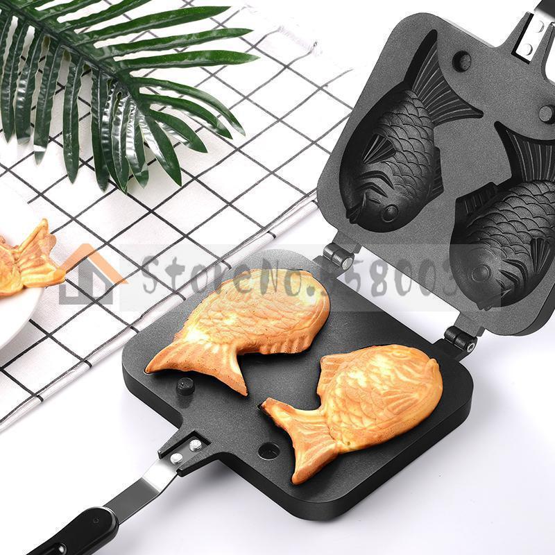 Taiyaki Dubbele Vis Vormige Dessert Wafel Cake Maker Pan Japanse Pannenkoek Dubbele Pan Rvs Koekenpan: Default Title