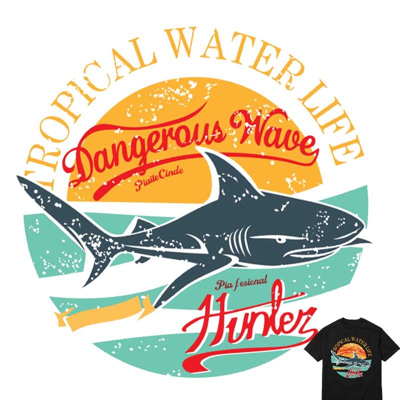 21x21cm Shark Iron on Patches For DIY Heat Transfer Clothes T-shirt Thermal transfer stickers Decoration Printing