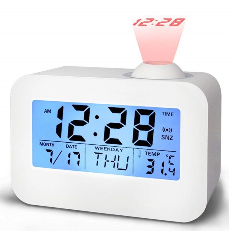 Led USB Projection Alarm Clock Digital Date Snooze Function Backlight Projector Calendar Desk Table Led Clock With Time: Style D White