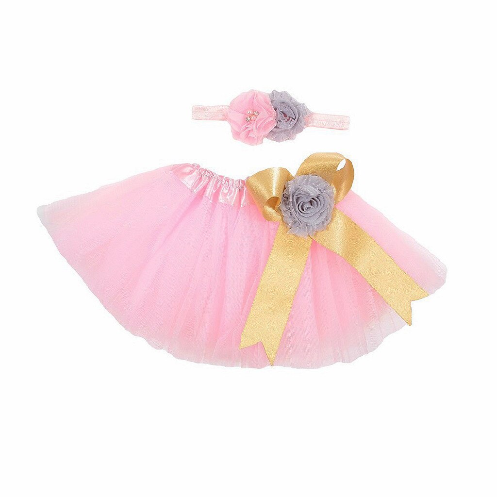 Crianças crianças meninas tutu tule festa de dança crianças traje saia + bandana conjunto infantil roupas do bebê arco-nó malha bloomer: Pink 