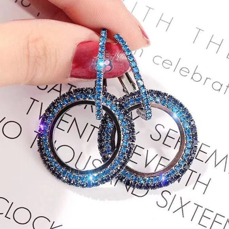 Hyperbole Sieraden Oorbellen Voor Vrouwen Mode Ronde Zirconia Temperament Earring Bridal Wedding Brincos Bijoux CCE655: Blue Cubic Ziconia