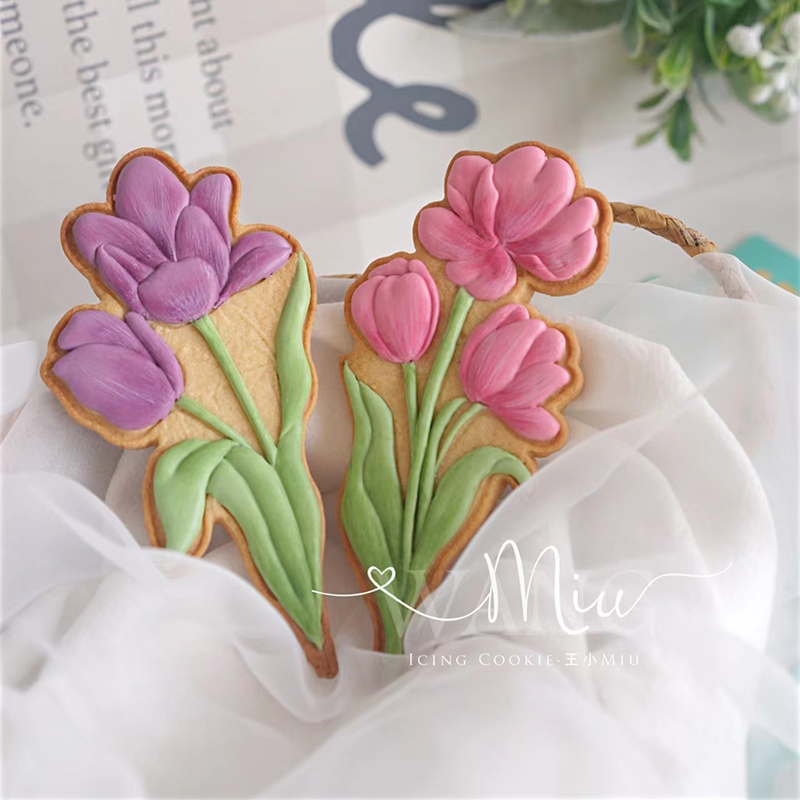 Molde con patrón de tulipán para el día de la madre, cortador de galletas con forma de flor de dibujos animados, ramo, molde de Fondant, moldes para galletas con glaseado