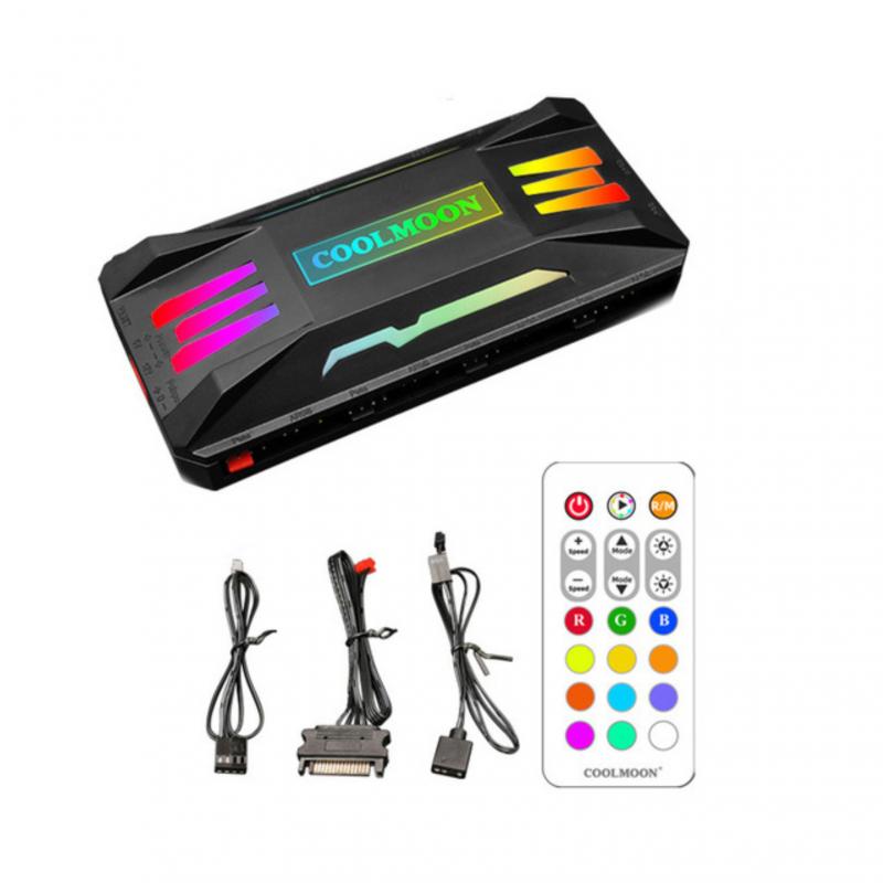 P-ARGB Controller 4Pin PWM 5V 3Pin ARGB Cooling Fan Smart Intelligent Remote Control Chassis Fan Hub For PC Case: black